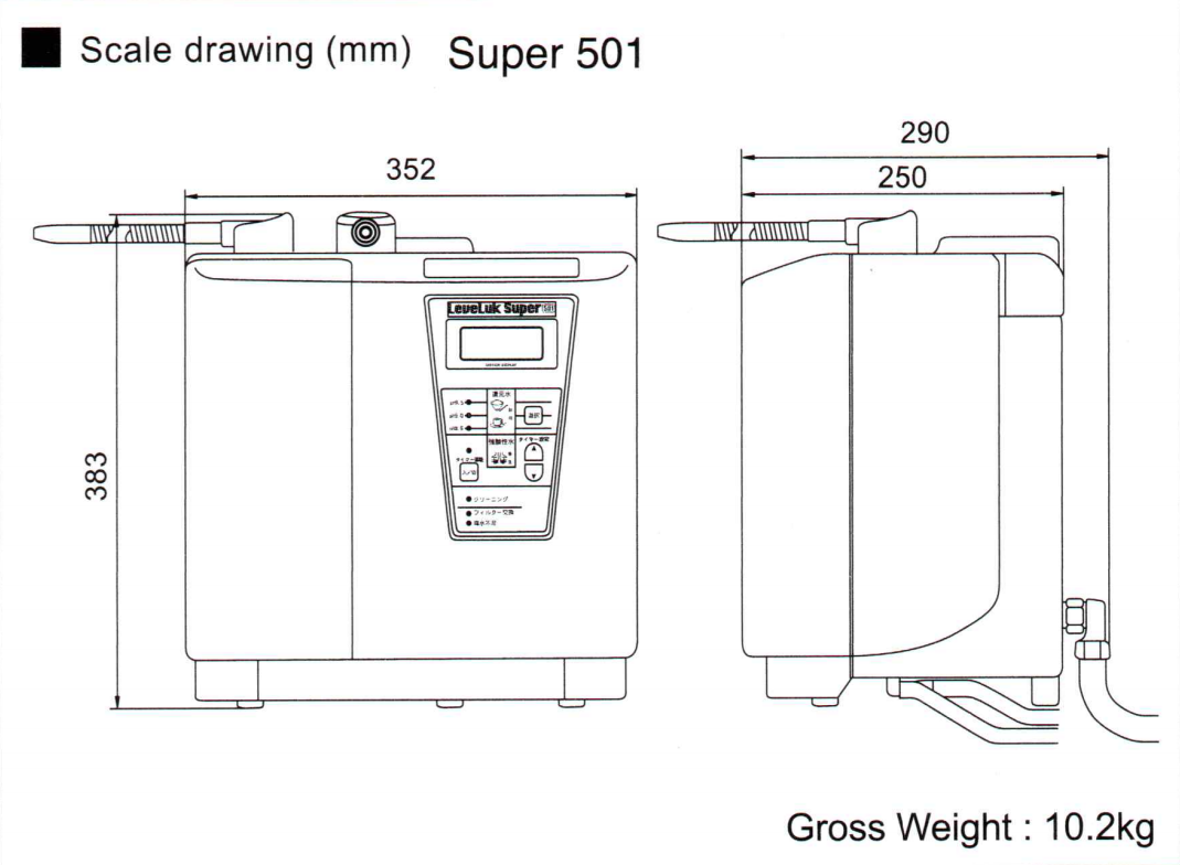Dimensions of Kangen LeveLuk Super 501 Water Ionizer